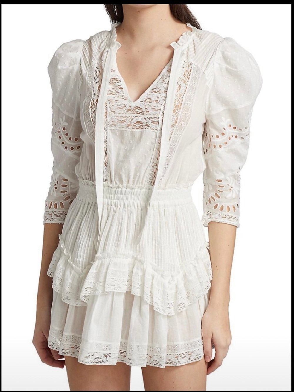 LOVESHACK FANCY Under The Archway Isidore Lace Mini A-Line Dress - XSMALL